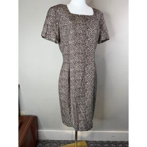 Spenser Jeremy Silk Animal Print Sheath Dress Brown Square Neck Size 10